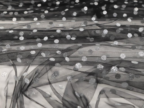 Dressmaking Fabric, Glitter Spot Tulle - Black & Silver
