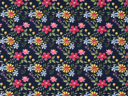 Dressmaking Fabric | Ellie Floral Cotton Poplin - Navy | Fabric Godmother 