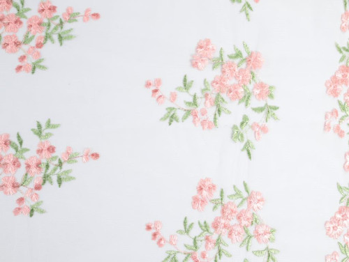 Dressmaking Fabric, Alexandra Floral Embroidered Tulle - Red & White