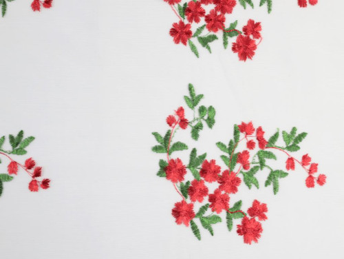 Dressmaking Fabric  Alexandra Floral Embroidered Tulle - Red