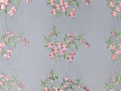 Dressmaking Fabric, Alexandra Floral Embroidered Tulle - Pink & Black