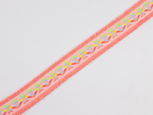 Haberdashery | Neon Geo Fringed Trim - Peach | Fabric Godmother 