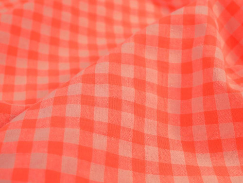 Dressmaking Fabric | Gwyneth Neon Gingham Cotton Seersucker - Orange | Fabric Godmother 