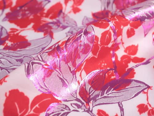 Dressmaking Fabric | Isolde Foil Viscose Satin Twill - Red & Purple ...