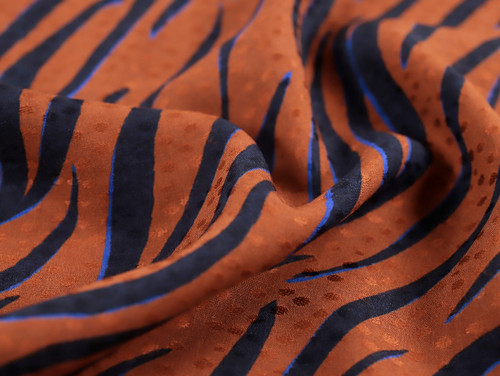 Dressmaking Fabric | Like A Zebra Viscose Jacquard - Nutmeg & Cobalt | Fabric Godmother  Dressmaking Fabric | Like A Zebra Viscose Jacquard - Nutmeg & Cobalt | Fabric Godmother