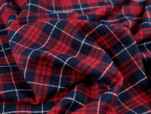 Dressmaking Fabric  Lowland Tartan Wool Mix Coating - Red
