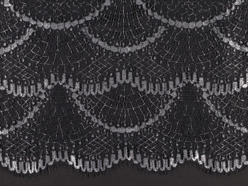 Dressmaking Fabric  Ursula Metallic Eyelash Lace - Black & Silver