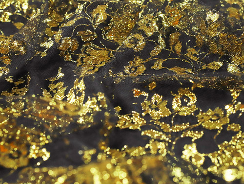 Dressmaking Fabric, Eugenie Metallic Lace - Black & Gold