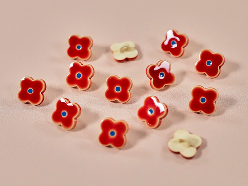Dressmaking Fabric | Retro Flower Button 12mm - Red | Fabric Godmother 