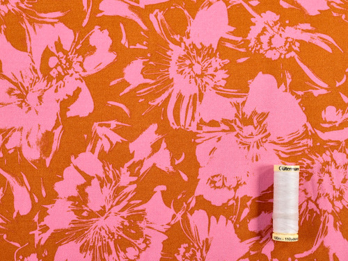 Dressmaking Fabric, Valentina Floral Stretch Viscose Twill - Cinnamon &  Pink