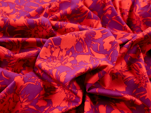 Dressmaking Fabric, Valentina Floral Stretch Viscose Twill - Cinnamon &  Pink