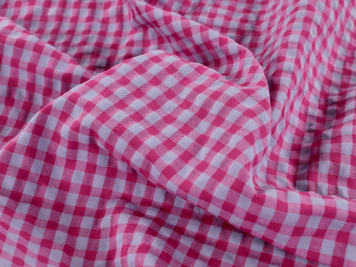 Dressmaking Fabric | Gwyneth Gingham Cotton Seersucker - Magenta & Lilac | Fabric Godmother 