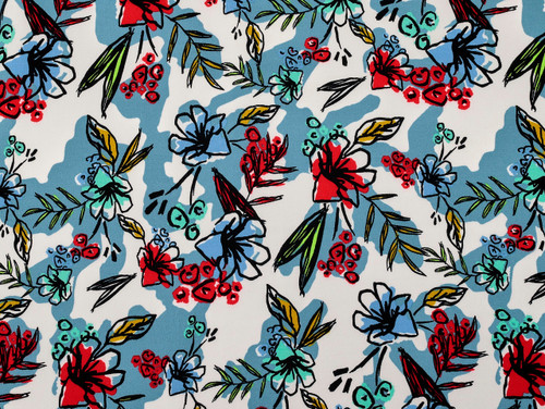 Dressmaking Fabric  | Keziah Tropical Floral Viscose Crepe - Teal | Fabric Godmother  Dressmaking Fabric  | Keziah Tropical Floral Viscose Crepe - Teal | Fabric Godmother