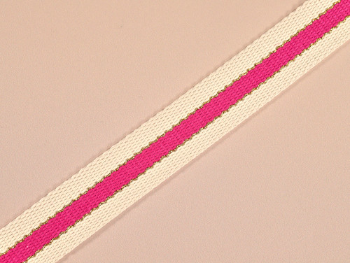 Cotton Metallic Webbing - 30mm - Pink & Gold Cotton Metallic Webbing - 30mm - Pink & Gold