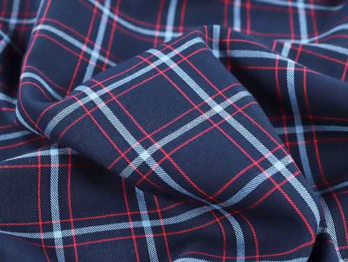 Dressmaking Fabric | Enzo Check Cotton  - Navy | Fabric Godmother 