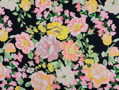Dressmaking Fabric  | Winter Bouquet Viscose Lawn - Black | Fabric Godmother 