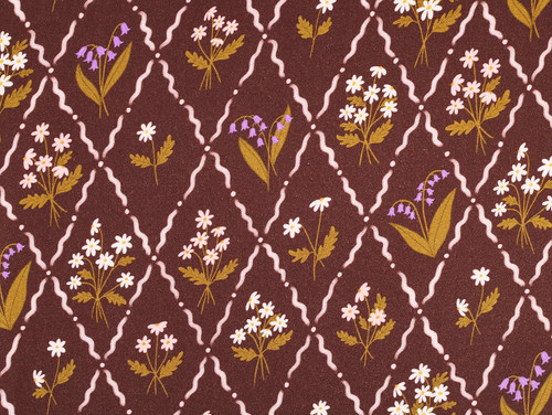 Dressmaking Fabric | Dorothy Floral Patchwork Viscose Twill - Espresso | Fabric Godmother