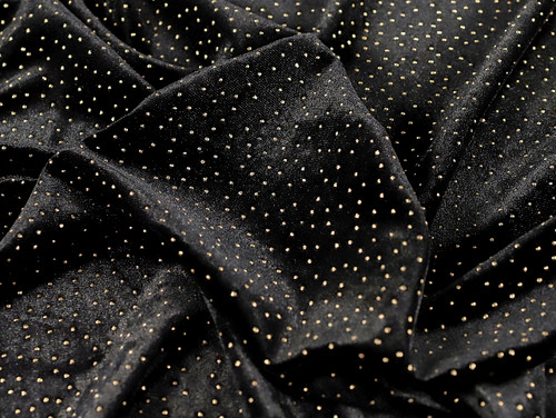 Dressmaking Fabric | Catherine Studded Velvet Jersey - Black & Gold | Fabric Godmother 