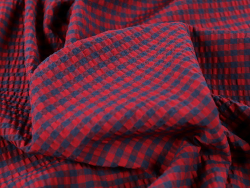 Dressmaking Fabric | Rowan Gingham Seersucker - Claret & Navy | Fabric Godmother  Dressmaking Fabric | Rowan Gingham Seersucker - Claret & Navy | Fabric Godmother
