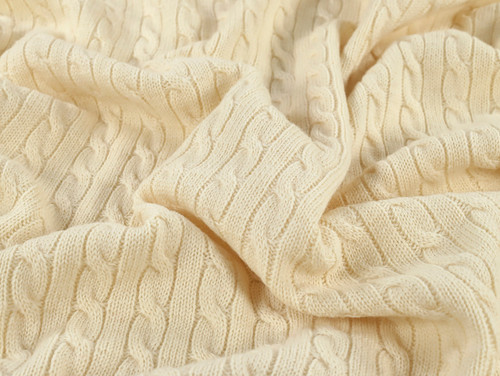 Dressmaking Fabric Eva Rescued Wool Cable Knit Cream Fabric