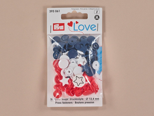 Haberdashery | Prym Love Snaps & Stars 12mm - Red/White/Blue | Fabric Godmother Haberdashery | Prym Love Snaps & Stars 12mm - Red/White/Blue | Fabric Godmother