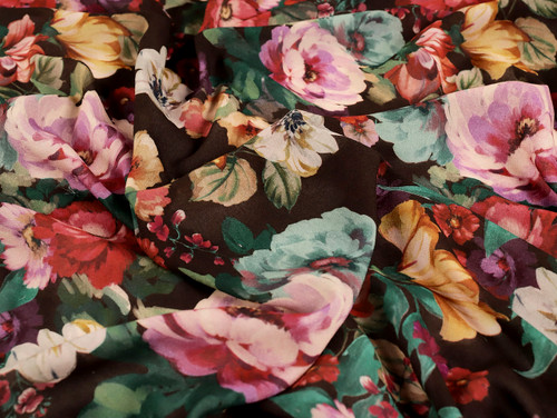 Dressmaking Fabric | Myla Floral Viscose Crepe - Brown | Fabric Godmother 