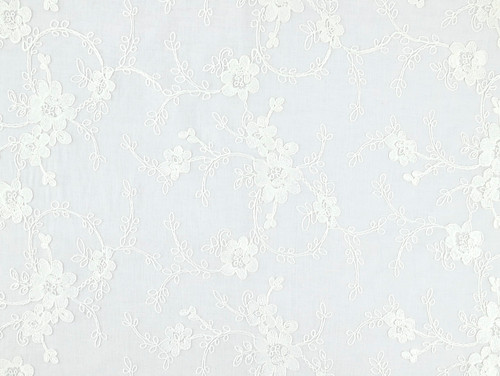 Dressmaking Fabric | Liliosa Floral Embroidered Cotton - White | Fabric Godmother