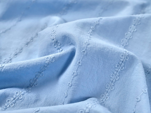 Dressmaking Fabric | Florie Stripe Embroidered Cotton - Blue  | Fabric Godmother 