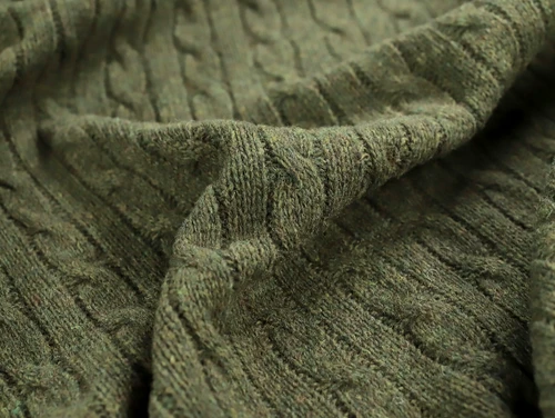 Dressmaking Fabric |  Eva Rescued Wool Cable Knit - Army Green | Fabric Godmother 