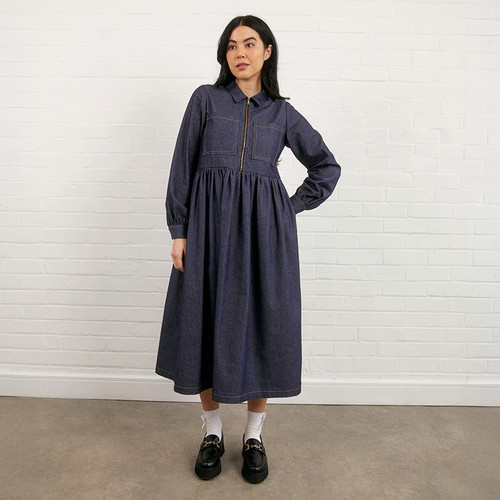 Sewing Kits | The Aspen Dress Kit - 7.5oz Indigo Denim | Fabric Godmother