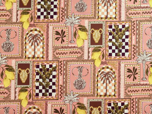 Dressmaking Fabric | Zebra Palms Cotton Lawn - Pink | Fabric Godmother 