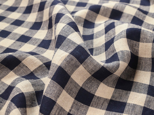 Dressmaking Fabric | Felix Gingham Tumbled Linen - Navy & Ivory | Fabric Godmother