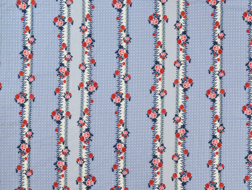 Dressmaking Fabric | Bridget Floral Quilted Double Gauze - Blue | Fabric Godmother 