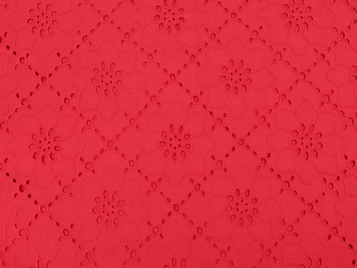 Dressmaking Fabric | Billie Floral Cotton Broderie Anglaise - Red | Fabric Godmother 