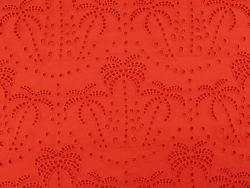 Dressmaking Fabric | Palm Tree Cotton Broderie Anglaise - Orange | Fabric Godmother 