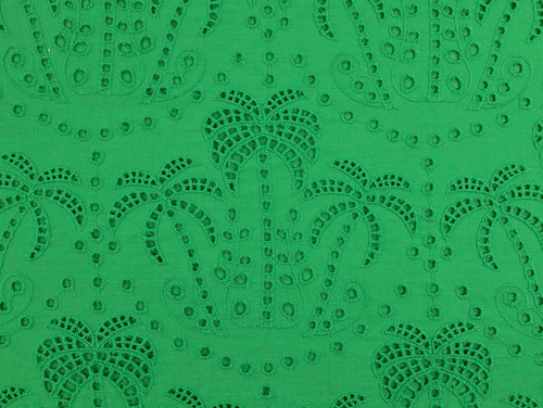 Dressmaking Fabric | Palm Tree Cotton Broderie Anglaise - Emerald | Fabric Godmother 