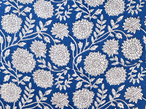 Dressmaking Fabric | Anvi Floral Hand Block Print Cotton - Blue | Fabric Godmother  Dressmaking Fabric | Anvi Floral Hand Block Print Cotton - Blue | Fabric Godmother