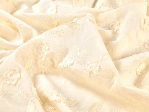 Dressmaking Fabric | Ella Floral Applique Cotton Voile - Ecru | Fabric Godmother 