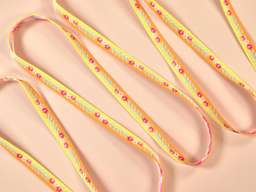 Haberdashery | Sweet Pea Floral Jacquard Ribbon - 11mm - Orange | Fabric Godmother