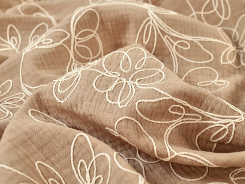 Dressmaking Fabric | Kamaria Embroidered Double Gauze - Natural | Fabric Godmother 