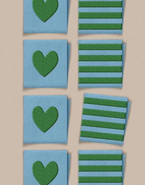 Haby | 'Heart & Stripe' Woven Labels - Blue & Green | Fabric Godmother