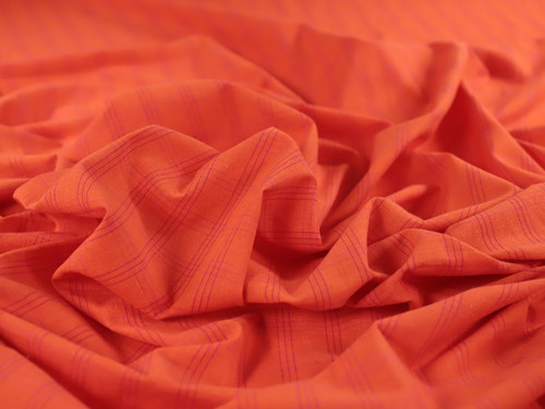 Dressmaking Fabric | Darrah Check Handloom Cotton - Neon Orange | Fabric Godmother 