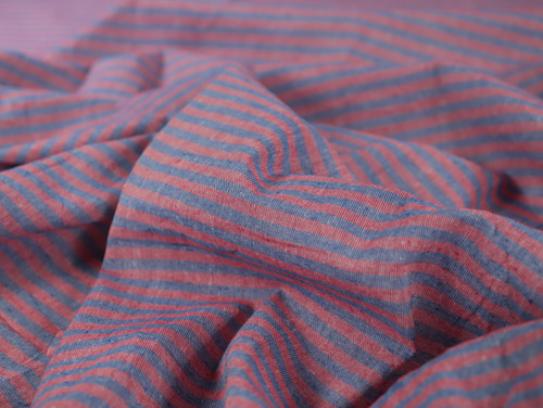 Dressmaking Fabric | Merle Stripe Handloom Cotton - Red & Blue | Fabric Godmother 