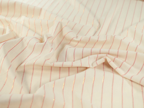 Dressmaking Fabric | Sullivan Stripe Handloom Cotton - Natural & Red | Fabric Godmother 