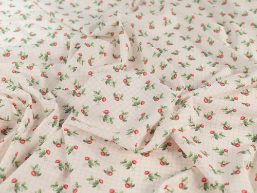 Dressmaking Fabric | Tansy Strawberry Check Cotton Lawn - Ivory | Fabric Godmother 