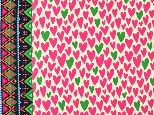 Dressmaking Fabric | Love Hearts Border Cotton Jersey - Pink | Fabric Godmother 