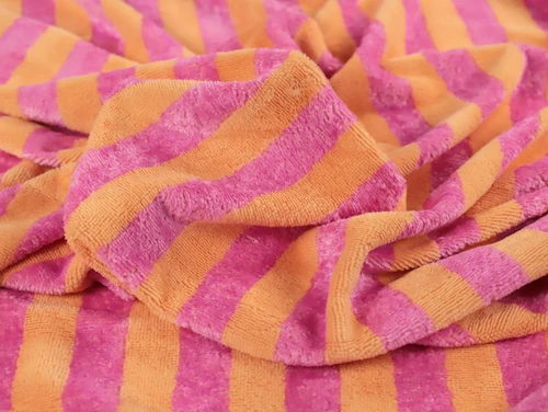 Dressmaking Fabric | Roman Stripe Cotton & Bamboo Towelling - Yellow & Pink | Fabric Godmother 