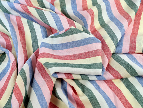 Dressmaking Fabric | Lionel Wide Stripe Tumbled Linen - Multi | Fabric Godmother