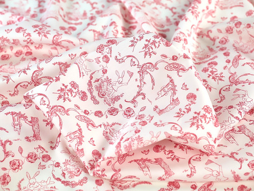 Dressmaking Fabric | Belladonna Floral Cotton Lawn - Ivory & Red | Fabric Godmother 