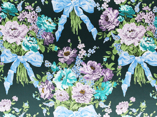 Dressmaking Fabric | Liberty Fabrics Silk Satin® Bow Bouquet - Navy |  Fabric Godmother 